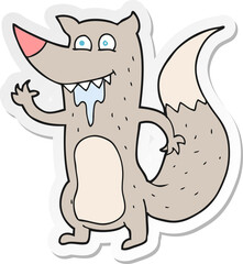 sticker of a cartoon hungry wolf
