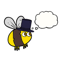 thought bubble cartoon bee in top hat