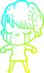 cold gradient line drawing cartoon woman crying