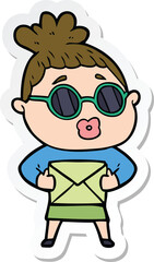 sticker of a cartoon woman wearing sunglasses