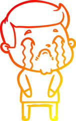 warm gradient line drawing cartoon man crying