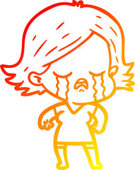 warm gradient line drawing cartoon girl crying