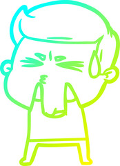 cold gradient line drawing cartoon man sweating
