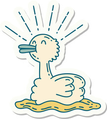 sticker of tattoo style swimming duck