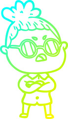 cold gradient line drawing cartoon annoyed woman