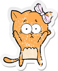 distressed sticker of a cartoon cat