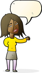 cartoon unhappy woman with speech bubble
