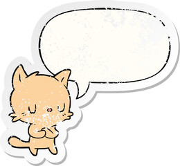 cute cartoon cat and speech bubble distressed sticker