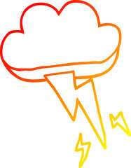 warm gradient line drawing cartoon thundercloud and lightning