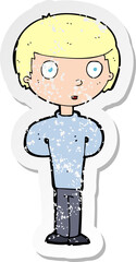 retro distressed sticker of a cartoon curious boy