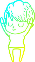 cold gradient line drawing cartoon woman