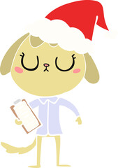 cute flat color illustration of a dog wearing office shirt wearing santa hat