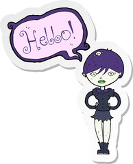 sticker of a cartoon vampire saying hello
