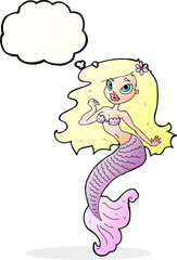 cartoon pretty mermaid with thought bubble