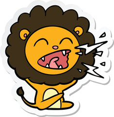 sticker of a cartoon roaring lion