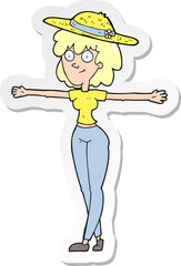 sticker of a cartoon woman spreading arms