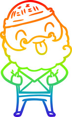 rainbow gradient line drawing man with beard sticking out tongue