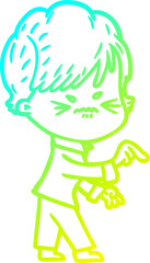 cold gradient line drawing cartoon frustrated woman