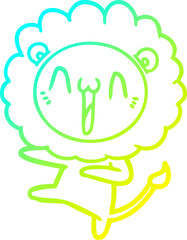 cold gradient line drawing happy cartoon lion