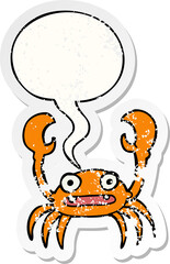 cartoon crab and speech bubble distressed sticker