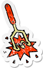 retro distressed sticker of a cartoon potato masher