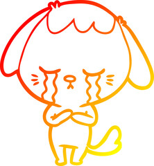 warm gradient line drawing cartoon crying dog