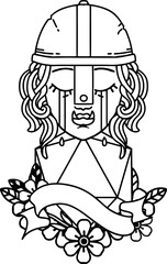 crying orc fighter character face with natural one d20 roll illustration