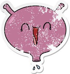 distressed sticker of a cartoon laughing bladder