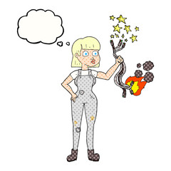 thought bubble cartoon female electrician
