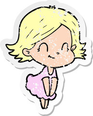 Obraz premium distressed sticker of a cartoon friendly girl