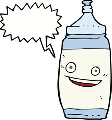 cartoon water bottle with speech bubble