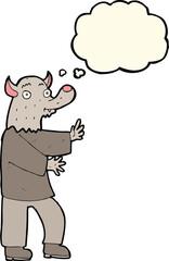cartoon werewolf with thought bubble