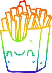 rainbow gradient line drawing cartoon fries in box