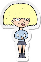 sticker of a cartoon sly woman
