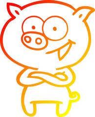warm gradient line drawing cheerful pig cartoon