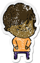 distressed sticker of a cartoon frustrated woman