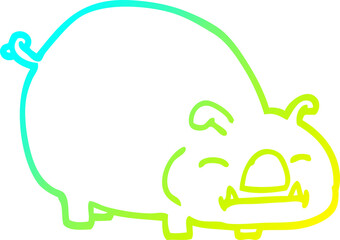 cold gradient line drawing cartoon pig