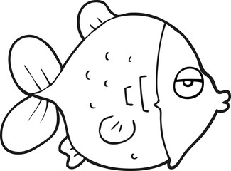 black and white cartoon funny fish