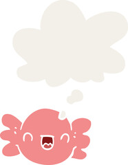 cartoon wrapped candy and thought bubble in retro style