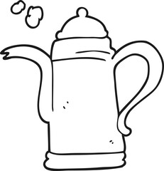 black and white cartoon coffee kettle