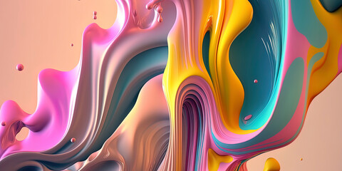 Fototapeta na wymiar Wonderful abstract futuristic and design wallpaper with spheres, waves ans twirls fresh colors painting. AI-Generated