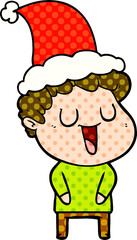 laughing comic book style illustration of a man wearing santa hat