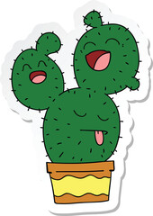 sticker of a quirky hand drawn cartoon cactus