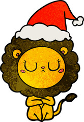 textured cartoon of a lion wearing santa hat