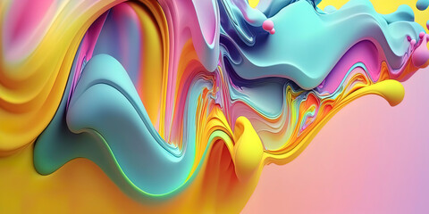 Wonderful abstract futuristic and design wallpaper with spheres, waves ans twirls fresh colors painting. AI-Generated