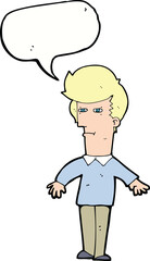 cartoon suspicious man with speech bubble