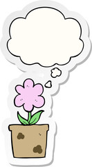 cute cartoon flower and thought bubble as a printed sticker