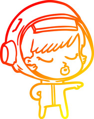 warm gradient line drawing cartoon pretty astronaut girl pointing the way