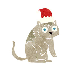 retro cartoon cat wearing christmas hat