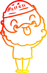 warm gradient line drawing man with beard sticking out tongue